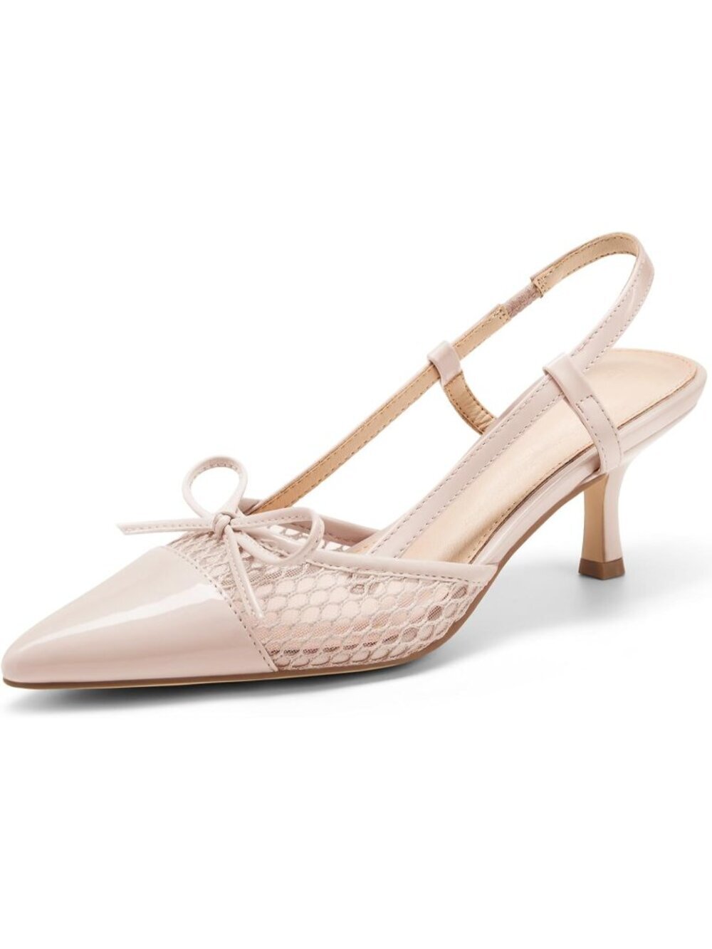 Women's Pink Slingback Kitten Low Heels Bow Closed Pointed Toe Dress Shoes